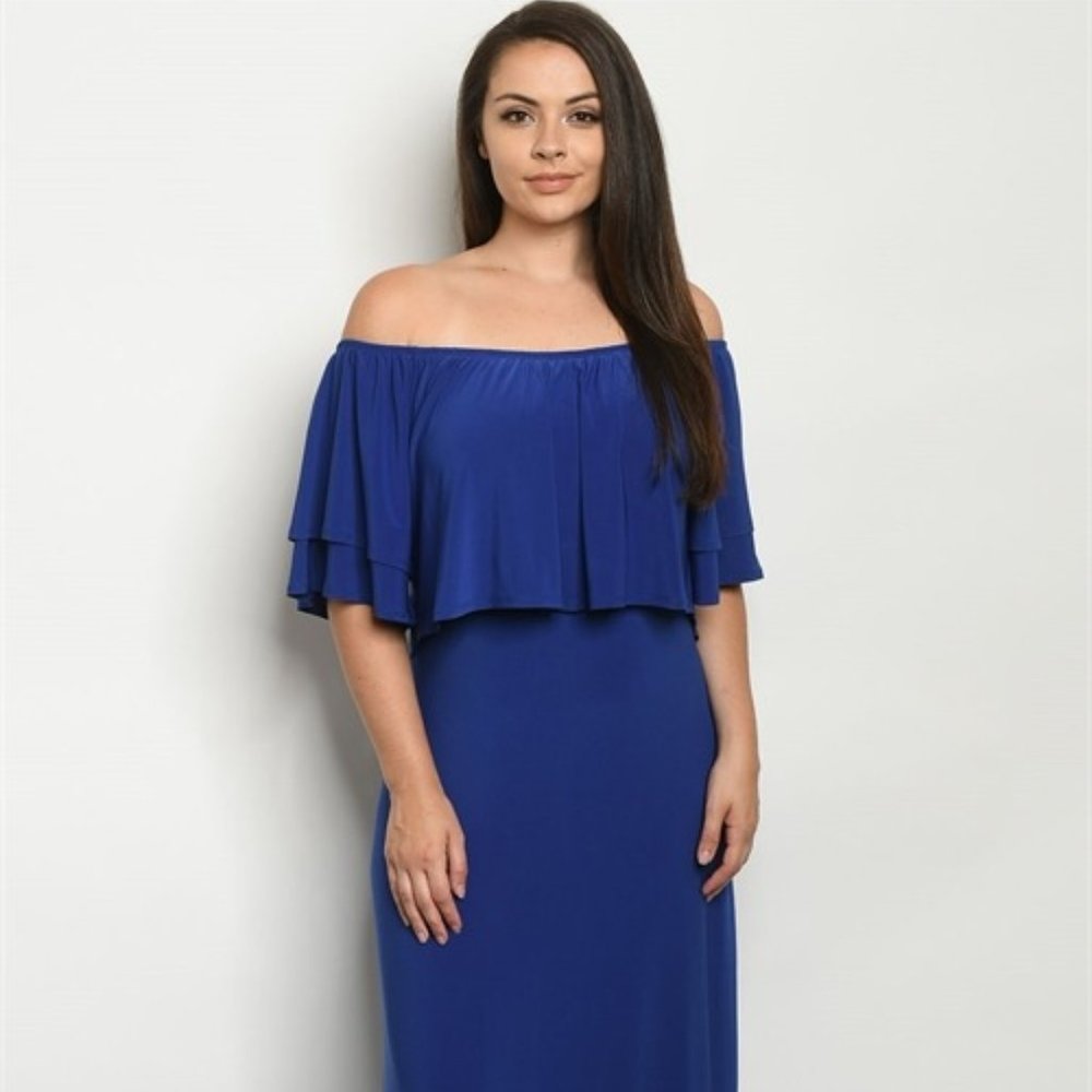 Royal Blue Plus Size Off-Shoulder Maxi Dress (New)